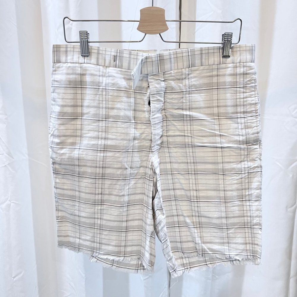 Thom Browne New York Distressed Bottom Plaid White Shorts
